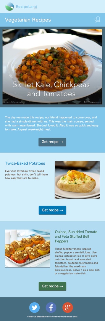 Vegetarian Recipes sample e-newsletter