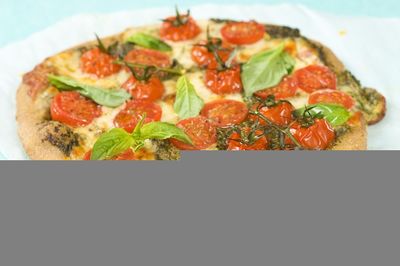 Cheesy Italian Basil Tomato Pesto Pizza