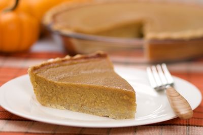A slice of classic Thanksgiving Pumpkin pie