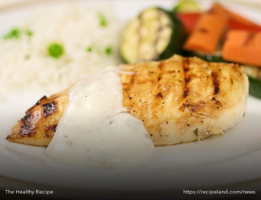 Grilled Low fat chicken breast with yoghurt sauce and grilled vegetables
