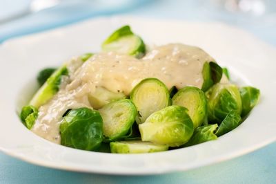 Cheesy Brussels Sprouts with Sherry and Asiago