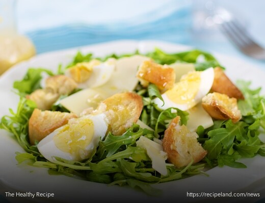 Arugula Salad with Garlic Croutons, Gruyere and Eggs