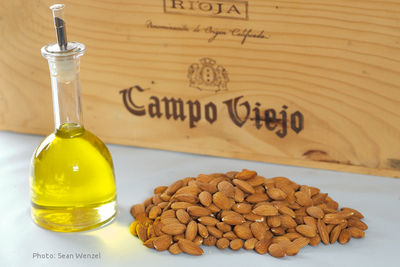 Olive oil, almonds and a case of red wine