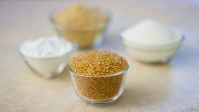 Turbinado sugar, powdered sugar, table sugar and brown sugar