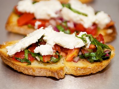 Cherry Tomato and Basil Bruschetta with Goat Cheese