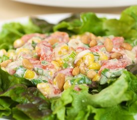 Greens with Roasted Corn and Pepper Salad