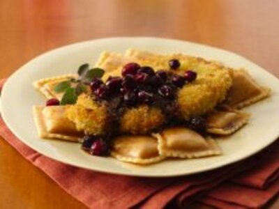 Turkey Scallopini and Squash Ravioli with Cranberry Brown Butter