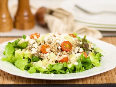 Couscous, Lentil and Mixed Green Salad with Garlic Dijon Vinaigrette