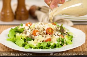 Couscous, Lentil and Mixed Green Salad with Garlic Dijon Vinaigrette recipe