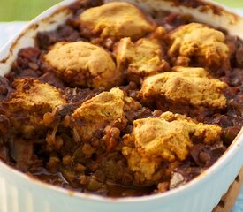 Lentil Chili Topped with Cornbread