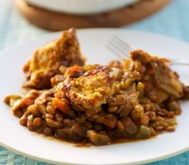 Lentil Chili Topped with Cornbread