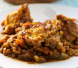 Lentil Chili Topped with Cornbread