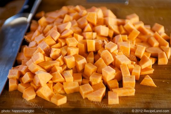 Dice the sweet potatoes.