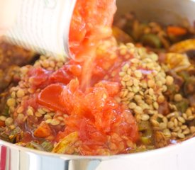 Lentil Chili Topped with Cornbread