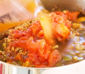 Lentil Chili Topped with Cornbread