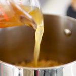 Add water or broth into pan.