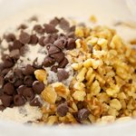 Add walnuts and chocolate chips. Stir until well mixed.