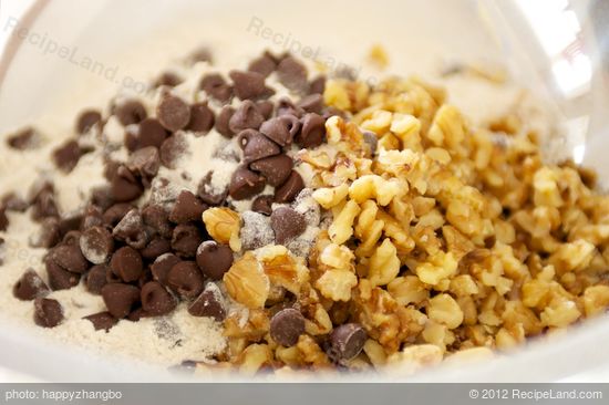 Add walnuts and chocolate chips. Stir until well mixed.