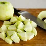 Next peel, core and chop the apples into small chunks.