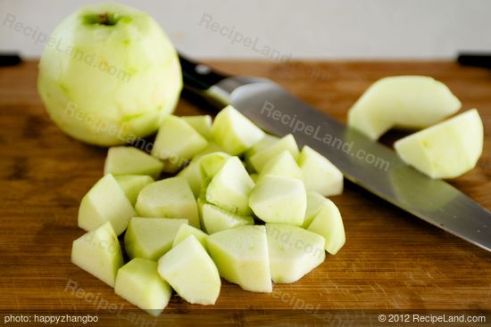 Next peel, core and chop the apples into small chunks.