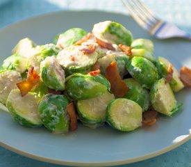 Creamy Brussels Sprouts with Bacon Horseradish Sauce