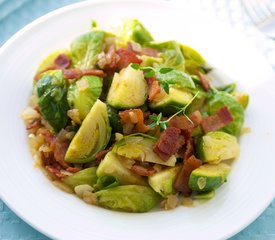 Brussels Sprouts with Bacon and Onions Stir-fry