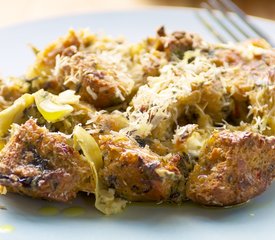 Spinach, Artichoke and Swiss Cheese Bread Pudding 