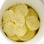 Peel and thinly slice potatoes.