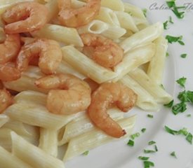 Penne Alfredo with Asian Flavored Shrimps