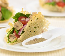 Cherry Tomato, Baby Spinach and Mushroom Salad In Cheese Baskets