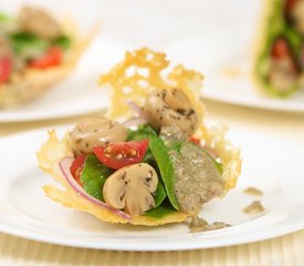 Cherry Tomato, Baby Spinach and Mushroom Salad In Cheese Baskets