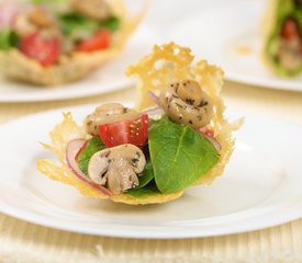 Cherry Tomato, Baby Spinach and Mushroom Salad In Cheese Baskets