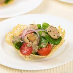 Cherry Tomato, Baby Spinach and Mushroom Salad In Cheese Baskets