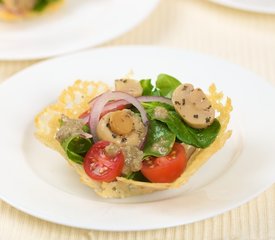 Cherry Tomato, Baby Spinach and Mushroom Salad In Cheese Baskets