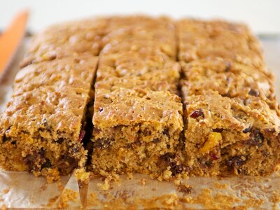 Applesauce Peanut Butter, Chocolate and Dried Fruit Coffee Cake