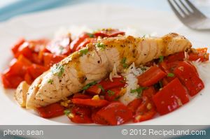 James Barber's Pan Roasted Salmon with Sweet Peppers