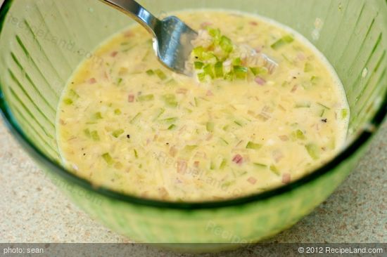 In a bowl, beat, eggs, salt and pepper.  