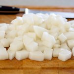 Here you have all the daikon chopped up into 1-inch cubes.