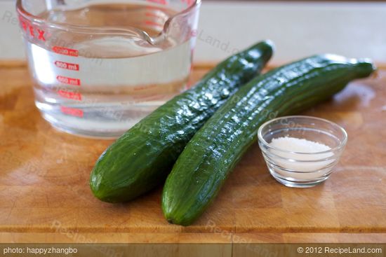 First you need cucumber, water and salt.