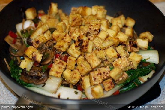 Add the tofu cubes back into the wok or skillet,