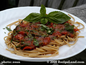 Italian Roasted Tomatoes, Basil and Spaghetti recipe