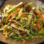 Vegetable Smoked Tofu Salad with Soy-Maple Dressing