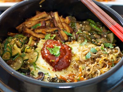 Bibimbap2 (Korean Seasoned Vegetables and Rice with Spicy Sauce)