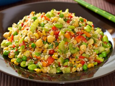 Veggie and Rice Salad with Soy-Maple Dressing
