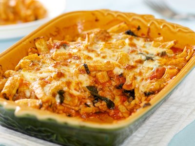 Baked Pasta with Sausage, Tomatoes, and Cheese