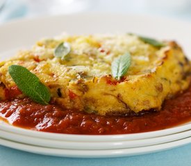 Baked Polenta with Italian Sausage, Mushrooms and Three Cheeses