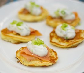 Fresh Corn Blinis with Smoked Salmon and Chive Cream