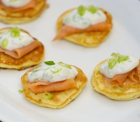 Fresh Corn Blinis with Smoked Salmon and Chive Cream