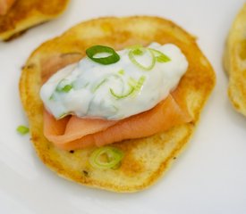 Fresh Corn Blinis with Smoked Salmon and Chive Cream