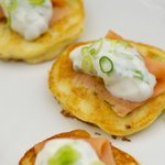 Fresh Corn Blinis with Smoked Salmon and Chive Cream